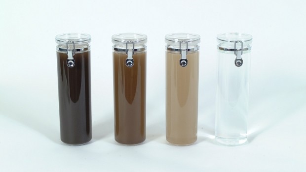 Water samples from the EnwaMatic technology. Day 1 to day 30 from left to right.